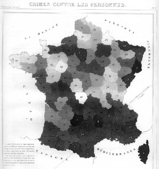 Carte choroplèthe de France montrant le taux de criminalité